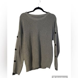 Kavu Lena Pullover Knit Sweater Light Gray Long Button Sleeves Scoop Neck medium